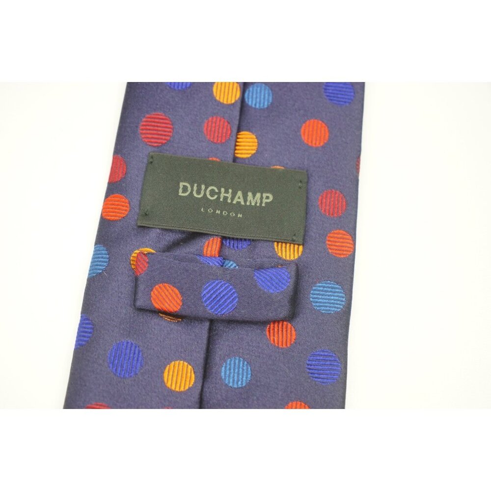 Duchamp Navy Blue Multicolor Circular Made in England Silk Tie - Picture 7 of 8
